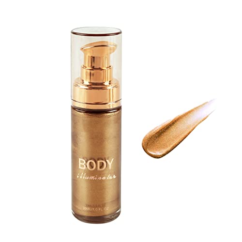 Body Luminizer Shimmer Oil Liquid Highlighter Makeup,Body Glow Shimmer Lotion Radiance All In One Makeup,Waterproof Moisturizing Shimmer Body Oil- Glistening Bronze