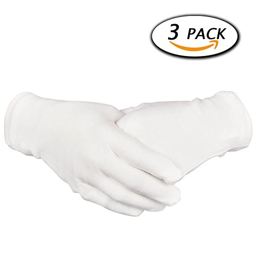 Paxcoo 3 Pairs White Cotton Gloves for Dry Hand Cosmetic Moisturizing Coin Jewelry Inspection Spa – Large Size - Thumbnail 7