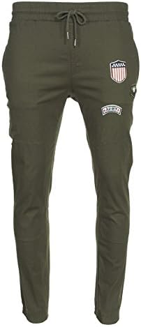Vintage Genes Mens Zipper Pocket Army Patch Drawstring Joggers Olive Green Large