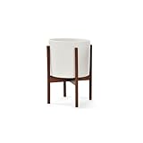 Case Study Ceramic Planter with Wood Stand - Small - White
