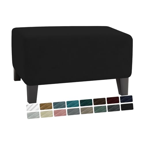 Photo 1 of MAXIJIN Velvet Ottoman Cover Rectangular Stretch Square Ottoman Covers Slipcover Rectangle Washable Foot Stool Cover Thick Storage Protector with Elastic Bottom (Ottoman Small, Black)