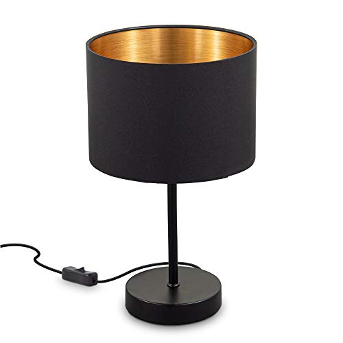 - Lámpara de mesa LED con pantalla de tela, E27, con interruptor de cable, 40W, lampara de mesa, lamparas de mesita de noche, lampara mesita, lampara lectura, lampara escritorio, negro-oro