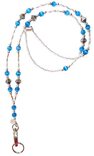 Hidden Hollow Beads Women’s SUPER SLIM Beaded Lanyards for ID Badges Cards Teacher Cruise Keys Keychain Cell Phone 34”, Blue - Breakaway Clasp, Long