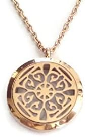 Rose Gold Stainless Steel Aromatherapy Yoga Essential Oils Diffuser Necklace, Mosaic Design Locket / Pendant / Charm with Chain for Personal Health, Stress Reduction, & Well Being - By Kenza