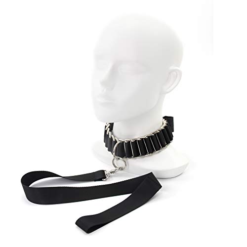 SM Neck Collar with Traction Rope Dog Slave Torture Neck Rings – Metal Sexy Restraints Kit for Neck Bondage Set for Couples, Adults,Black