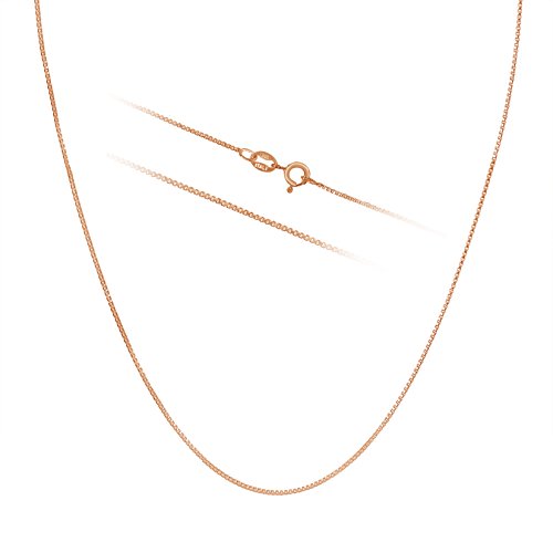 Rose Gold Plated Sterling Silver Box Chain Necklace 1mm Made in Italy 30 inch