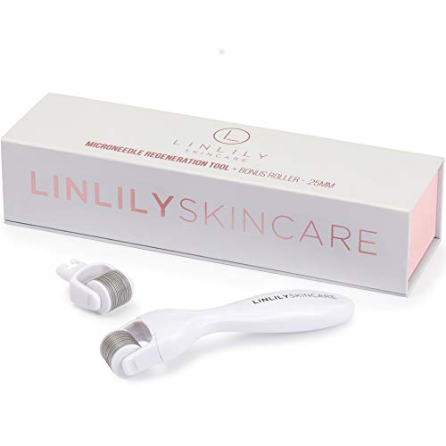 Microneedling Derma Roller Kit for Face and Body + BONUS Replacement Head & FREE Microneedle Roller Case- .25MM (Microneedle Roller for Face; Microneedling Derma Roller)