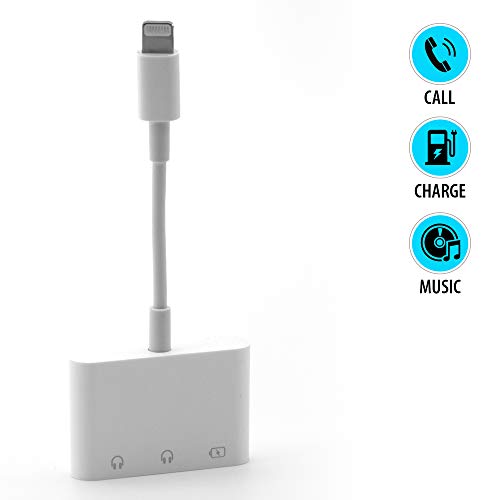 Lighting to 3.5mm Headphone Jack Adapter (3 in 1) AUX Dual Audio and Charging Support for iPhone Xs/XS Max/XR/X / 7/7 Plus / 8/8 Plus, iPad, iPod (iOS 11, 12) | Fast, Adaptive Charging | White