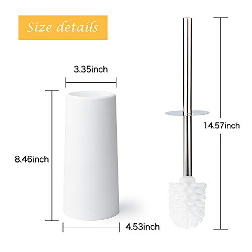 KEEGH Toilet Brush and Holder Modern Design Heavy Duty Stainless Steel Handle Compact Toilet Bowl Cleaner Set with Replacement Brush Head (White)