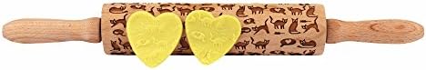 Cat Pattern Embossing Rolling Pin,Engraved Rolling Pin For Baking with Cat Pattern(Cat style-1 15inches)
