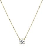 Platinum or Gold-Plated Sterling Silver Swarovski Zirconia Round Solitaire Pendant Necklace