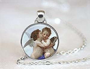 "First Kiss" Art Necklace, Vintage Inspired Necklace, Keepsake Necklace, Cherubs Angels Necklace