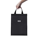 Lunch Bag with Zipper, NovoLido Upgraded Insulated Black Lunch Bag with Stylish Logo, Foldable and Wide Open Reusable Waterproof Oxford Cloth Portable Lunch Tote Bag for Office Picnic (9.3x5.9x10.6'')