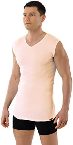 ALBERT KREUZMen's Invisible Sleeveless v-Neck Business Undershirt 100% Organic Cotton Nude Beige