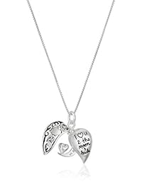 Collar con colgante en forma de corazón "I Love You 2 The Moon and Back", de plata esterlina.