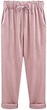 DUJUANNIAO Women Casual Wide Leg Harem Pants Loose Cotton Linen Overalls Pants Female Trousers Pink XL