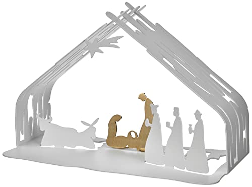 Alessi BM09 W Bark Crib, Christmas crib in steel coloured with with epoxy resin, white and gold plated steel.