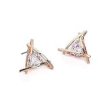 Carfeny Rose Gold Stud Earrings Triangle Shaped CZ Earrings for Women Expertly Made of Sparkling Starlight Round Cut Cubic Zirconia, Gift for Her