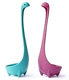 Windaze Nessie Soup Ladle - Toughened Food Grade Nylon Dishwasher Safe Loch Ness Monster Stand Upright Kitchen Utensil, Set of 2 Spoons (Blue and Red)