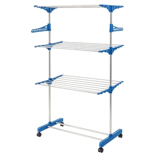 Varal de Chão Organizador Retrátil Dobrável 3 Andares Compacto e Rodinhas para Roupas Íntimas Ideal para Apartamento Premium