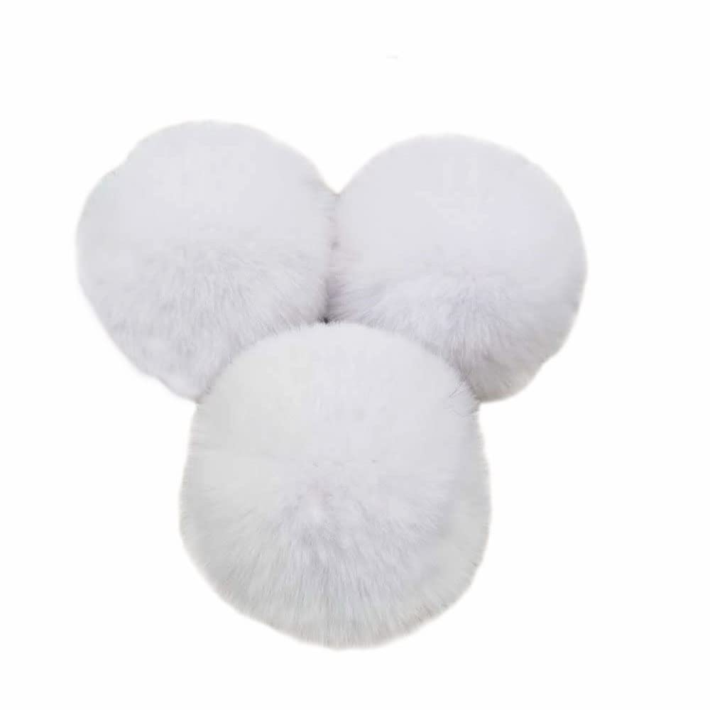 Pack of 10 8 cm Pompoms Faux Fur Rabbit Fur Bobble, Faux Fur Pom Pom Ball Plush Balls for DIY Craft Hats Pendant Decoration Women Girls Bag Pendant Key Chain White