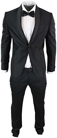 STZ Mens Slim Fit 1 Button Tuxedo Dinner Full Suit Shiny Satin Shawl Round Collar Black 44