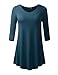 AMORE ALLFY Women's 3/4 Sleeve V-Neck Flare Hem Tunic Teal Medium