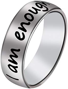 Qordelia I Am Enough Ring, Recovery Mental Health Awareness Ring, You are More Than Enough, Worthy, Graduation Present Gift, Inspirational Jewelry, Size 6-12