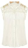 Women Sleeveless Button Vintage Sheer Tops Lace Shirt Chiffon Blouse