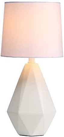 Vicnie Modern Style Mini White Ceramic Geometric Fabric Shade Bedside Table Lamp,Table Lamp with White Fabric Shade for Bedroom and Living Room