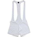 YiZYiF Men's Jockstrap Bodysuit Soft Thin Freestyle Wrestling Singlet Underwear White X-Large