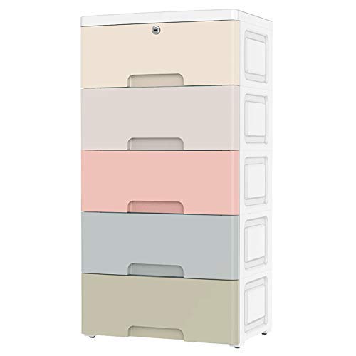 Nafenai Movable Storage Cabinet,Home Furniture Organizer Colorful 5 Drawer Storage Cart with Lock,Bedroom Dresser Storage,16.5" L x 11.8" W x 32.2" H,Suitable for Kids'room