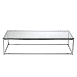 Eurø Style Sandor Clear Glass Top Coffee Table, Chromed Steel Base