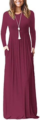 Women’s Maxi Dresses Casual Plus Size with Long Sleeves, Sexy Empire Waist Boho Style with Pockets