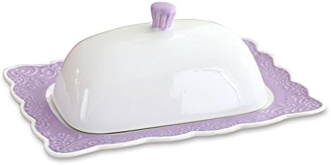 Porcelain Butter Dish with Lid Cover Colorful and Fashional Butter Keeper, A Nice Wedding Housewarming Gift (Purple)