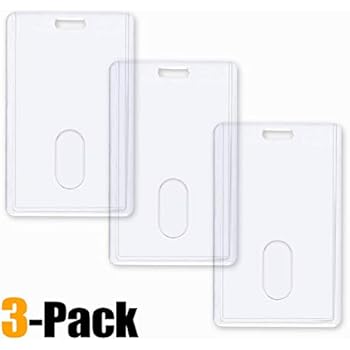 3 Pack - Vertical Heavy Duty ID Badge Holders by Vetoo, Hard Plastic Clear Acrylic with Thumb Slots - Holds 2 Cards