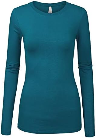 Womens Junior Basic Solid Multi Colors Slim Fit Long Sleeve Round Neck Top