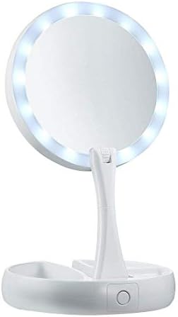 TOPHAVEN Led Lighted Round Foldable and Travel Make Up Mirror (White Color)