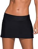 REKITA Women Swim Skirt Solid Color Waistband Skort