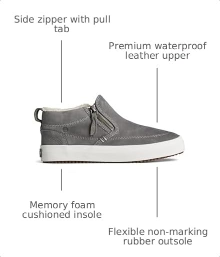 SPERRY WOMEN’S CREST LUG SIDE ZIP SNEAKER, GREY, 6