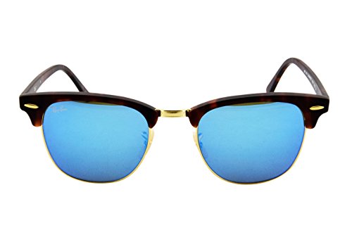 Ray-Ban CLUBMASTER - SAND HAVANA/GOLD Frame GREY MIRROR BLUE Lenses 49mm Non-Polarized