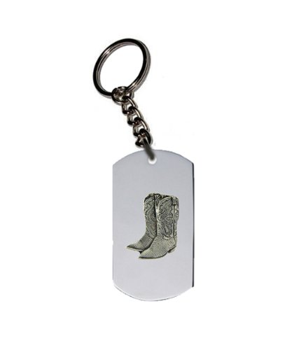 Emblem Key Chain w/ Metal Ring - Cowboy - Pewter Boots