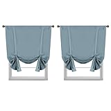 H.VERSAILTEX Thermal Insulated Blackout Tie Up Curtains Adjustable Window Shade for Living Room, Rod Pocket 2-Pack, 42 x 63 Inch Long - Solid in Stone Blue