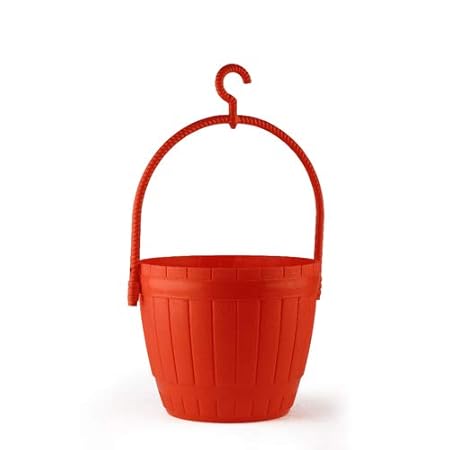 Antier Garden Essential Plastic Balcony Railing Hanging Basket/Lilly Basket/Planter Pots (8-inch, Red, Pack of 1)