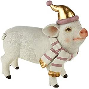 itsisa Decoración navideña de Cerdo con Bufanda y Gorro, decoración