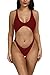 Viottiset Women's High Cut Out Thong One Piece Swimsuit Backless Bikini Bathing Suit Red Small