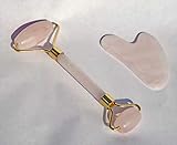Rose Quartz Roller (2-Sided) and Rose Quartz Gua Sha Massage Stone - Ancient Chinese Facial and Whole Body Massage Tools Made of Rose Quartz to rejuvenate, detoxify, Tighten Skin and Close pores