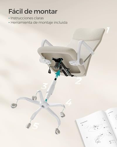 SONGMICS Silla de Oficina Ergonómica, Altura Ajustable, 120 kg | Asiento Giratorio Acolchado y Reclinable, Beige Capuchino, OBN034K01