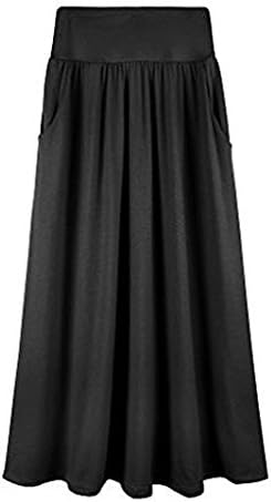 Womens One Size Side Pocket Solid Maxi Long Skirt (One Size, Black)