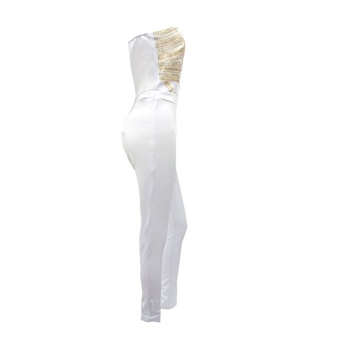 Engood Women's Strapless Backless Sequins Bodycon Long Party Jumpsuit Rompers Dress White L